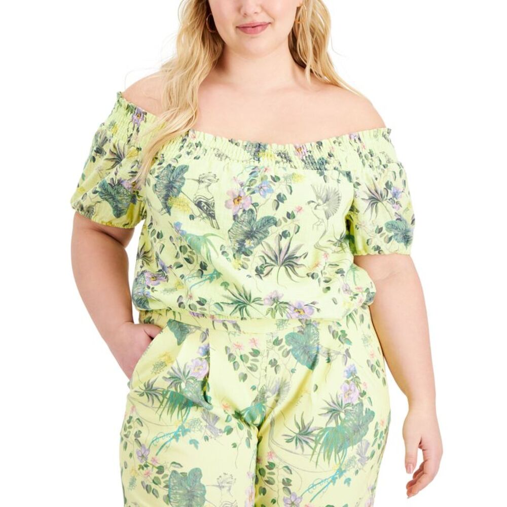 INC International Concepts Plus Size Off The Shoulder Puff Sleeve Blouse